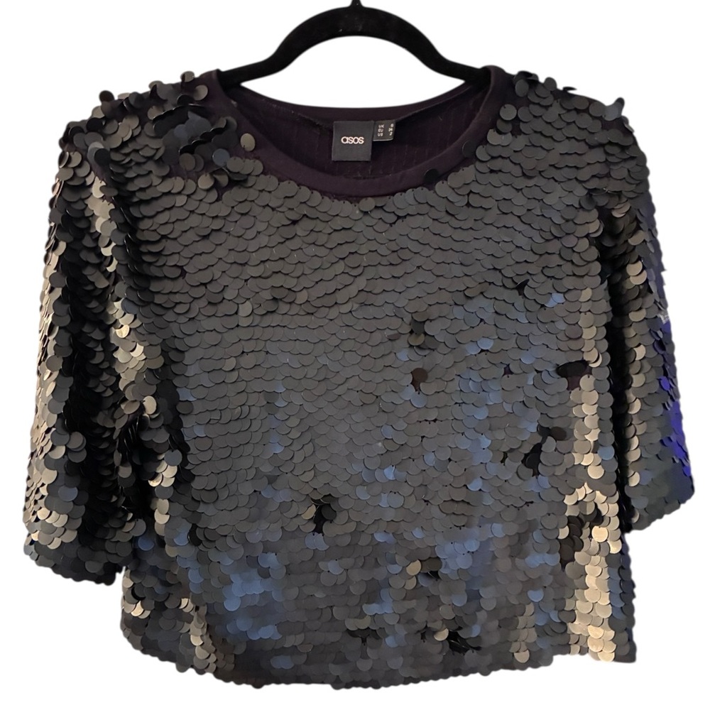 ASOS Shimmering Black Sequin Crop Top
